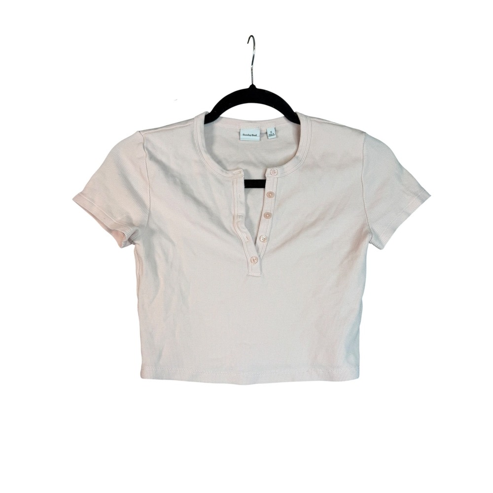 Sunday Best Aritzia Pink Waffle Knit Henley Crop Top Baby Tee Small